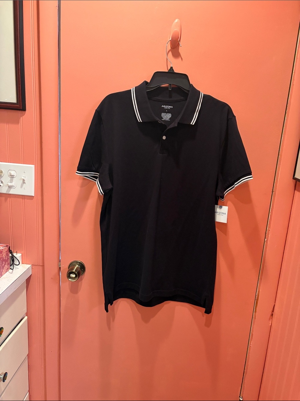 Arizona Jean Company Black Polo with White Trim.   YOUNG MEN